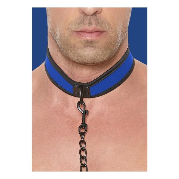 OUCH PUPPY PLAY - NEOPRENE COLLAR WITH LEASH - AZUL